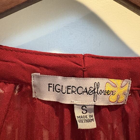 Figueroa & Flower Top Small Red Goth Romantic Dark Romance Boho Metallic Flowy - Picture 2 of 12